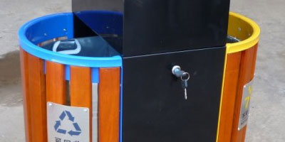 戶外橢圓鋼木分類(lèi)垃圾桶桶身細(xì)節(jié)圖